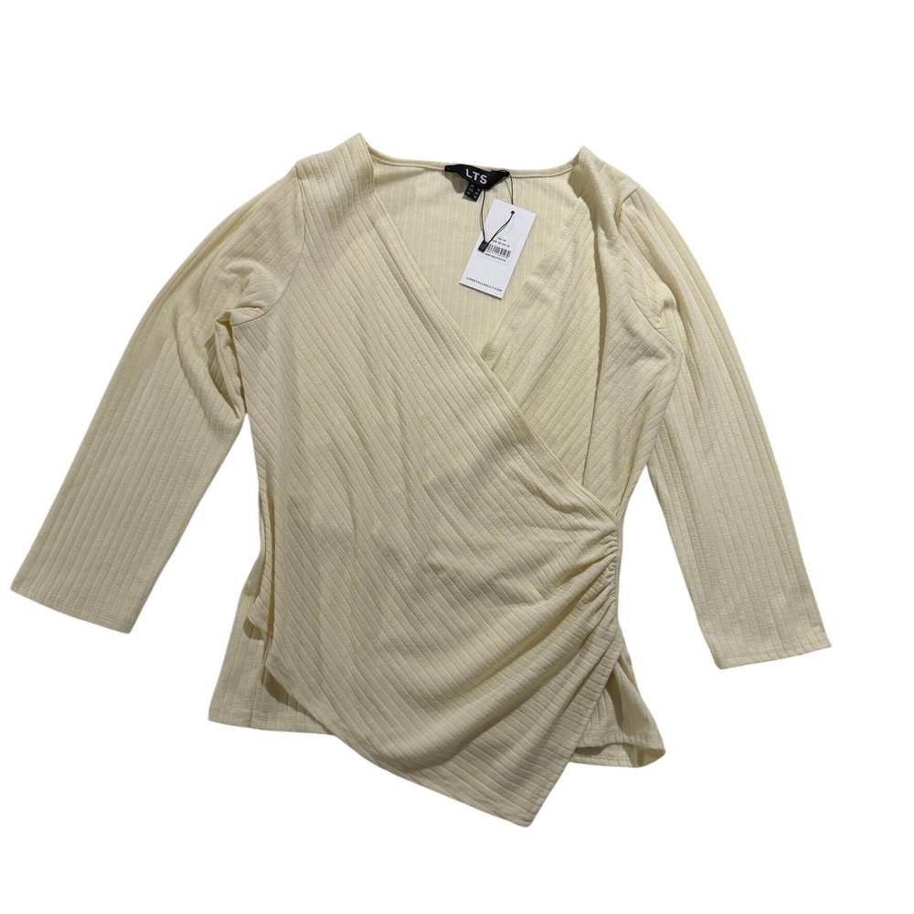 Long Tall Sally Ivory Ribbed Wrap‎ Top Size US 10 UK 14 NWT